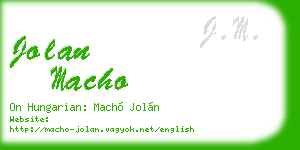 jolan macho business card